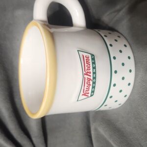 Krispy Kreme Coffee Mug Ceramic Cup Polkadot Yellow Trim - Donut Inside 8oz.